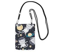 Divertida bolsa cruzada para teléfono celular, con estampado de astronauta, para correr, caminar, senderismo y ciclismo, mini bolsa cruzada con correa de muñeca, Negro, Talla única
