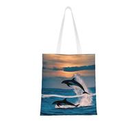 Divertida bolsa de compras reutilizable con estampado de delfines de animales, ligera, para viajes, trabajo, gimnasio, todas las estaciones
