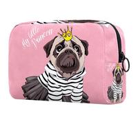 Divertida bolsa de cosméticos con diseño de perro carlino y corona de mi pequeña princesa para mujer, neceser de viaje, bolsa organizadora grande con cremallera, multicolor, 18.5x7.5x13cm/7.3x3x5.1in,