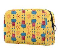 Divertida bolsa de cosméticos con diseño de robot de dibujos animados para mujer, neceser de viaje, bolsa organizadora con cremallera, multicolor, 18.5x7.5x13cm/7.3x3x5.1in, Neceser