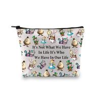Divertida bolsa de cosméticos inspirada en dibujos animados con texto en inglés "It's Not What We Have in Life It's Who We Have in Our Life", bolsa de maquillaje para fanáticos de la princesa Alicia,