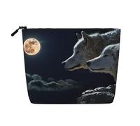 Divertida bolsa de cosméticos para mujer con estampado de búho, bolsa de aseo de una sola capa, adecuada para almacenamiento diario, viajes y viajes de negocios., Lobos de luna llena 3D, Talla única