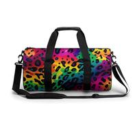 Divertida bolsa de gimnasio grande con estampado de leopardo arcoíris, novedosa, ligera, bolsa de viaje, Estilo:, 17.7in/9in/9in