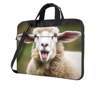 Divertida bolsa de hombro para laptop con diseño de lengua de oveja traviesa, para hombres y mujeres, maletín con asa de correa, bolsa impermeable para laptop, Black, 15.6 inch