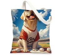 Divertida bolsa de lona con diseño de perro Labrador Retriever para ir de compras de 13 x 15 pulgadas, bolsa de béisbol deportiva para cachorros, bolsa de impresión reutilizable para mujeres