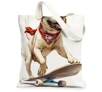 Divertida bolsa de lona con diseño de perro Labrador Retriever para ir de compras de 13 x 15 pulgadas, monopatín, deporte, cachorro, reutilizable, estampado de comestibles, para mujeres, divertida y