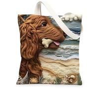 Divertida bolsa de lona con diseño de perro setter irlandés para ir de compras, 13 x 15 pulgadas, bolsa de comestibles reutilizable para mujer, diseño de conchas marinas para mascotas, trabajo, viajes