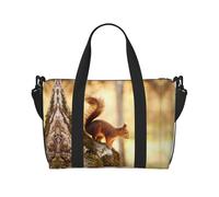 Divertida bolsa de lona con estampado de ardilla, se puede llevar cruzada o al hombro, adecuada para viajes y camping.