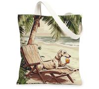 Divertida bolsa de lona de perro galgo para ir de compras, 13 x 15 pulgadas, diseño vintage de palmera de playa, reutilizable, bolsa de hombro para mujeres, decoración de regalo de pintura de mascotas