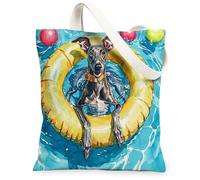 Divertida bolsa de lona de perro galgo para ir de compras, 13 x 15 pulgadas, salvavidas para piscina, bolsa de comestibles reutilizable para mujeres, mascotas, trabajo, viajes, pintura, decoración de