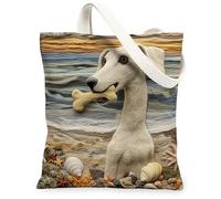 Divertida bolsa de lona de perro galgo para ir de compras de 13 x 15 pulgadas, bolsa de hombro reutilizable para mujer, pintura de mascotas, decoración de regalo