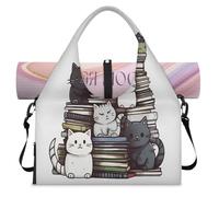 Divertida bolsa de lona deportiva con diseño de gato de dibujos animados para mujeres y hombres, bolsa de fin de semana con compartimento para zapatos, bolsa de hombro para yoga, gimnasio, viajes,