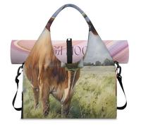 Divertida bolsa de lona deportiva de vaca para mujeres y hombres, bolsa de fin de semana con compartimento para zapatos, bolsa de hombro para yoga, gimnasio, viajes, color, L, Organizador de bolsas