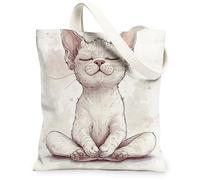 Divertida bolsa de lona Devon Rex Cat para ir de compras de 13 x 15 pulgadas, bolsa reutilizable con estampado de gatitos para yoga, deporte, gatito, para mujeres, bonita y divertida pintura estética