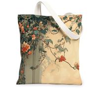 Divertida bolsa de lona para compras de 13 x 15 pulgadas, diseño de hojas de plantas naturales vintage reutilizable para mujer, diseño de flores botánicas retro, decoración de regalo