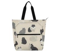 Divertida bolsa de mano para niños, niñas y adultos, diseño de safari noruego, gatos, beige, bolsa grande para la escuela, playa, bolsa de compras con cremallera, para la escuela, compras, playa