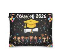 Divertida bolsa de maquillaje colorida para graduación, bolsa de viaje para cosméticos, bolsa de viaje para mujeres, organizador portátil de lona con cremallera, regalo de vuelta a la escuela, Negro