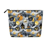Divertida bolsa de maquillaje con estampado de bruja para mujer, gran capacidad, bolsa de maquillaje de viaje con cremallera