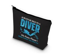 Divertida bolsa de maquillaje de buceo, regalo de buceo, siempre sé agradable para un buceador, conocemos lugares donde nadie te encontrará, Nice to a Diver Blu, L9 W7 H0.39, moda
