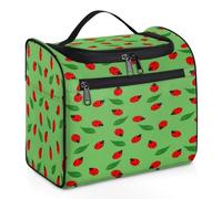 Divertida bolsa de maquillaje de viaje con diseño de hojas de mariquita para mujeres, hombres, niñas y niños, bolsa de aseo de 11.2 L, bolsa de aseo colgante, organizador de cosméticos, bolsas de