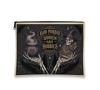 Divertida bolsa de maquillaje gótica con cita de bruja, Negro, 7x9 Inch