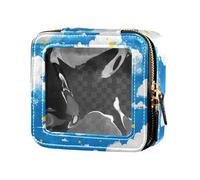 Divertida bolsa de maquillaje transparente pintada con hormigas para mujeres y niñas, organizador de cosméticos para el cuidado de la piel, Nubes sobre fondo azul, 1 Size