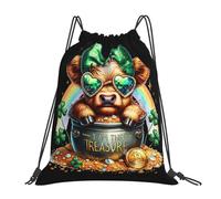 Divertida Bolsa de natación Vaca de Las Highlands con Gafas y trébol Multicolor Mochila Escolar 36x42cm para Vuelta al Cole,Deportes al Aire Libre