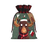 Divertida bolsa de regalo con cordón de color de cabeza de alce de Navidad, regalo de vacaciones, suministros de fiesta de Navidad de 8.3 x 11.8 pulgadas