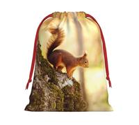 Divertida bolsa de regalo de Navidad con cordón impreso de ardilla, una opción conveniente para empaquetar pequeños regalos