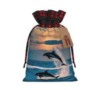 Divertida bolsa de regalo de Navidad con estampado de delfín, bolsas de Navidad reutilizables para fiestas, suministros de regalo