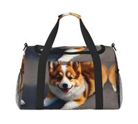 Divertida bolsa de viaje con estampado de trasero de corgi, color marrón, para fin de semana, para viajes, mujeres, hombres, gimnasio, equipaje de mano, Black, Talla única