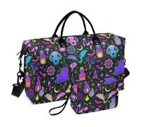Divertida bolsa de viaje grande con elementos de bruja brillante Happy Halloween para viajes, fin de semana, bolsa de deporte, gimnasio, bolsa de aseo para entrenamiento, impermeable