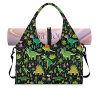 Divertida bolsa deportiva con diseño de hojas de dinosaurio con compartimento para zapatos, lindo dinosaurio, fin de semana, para la noche, para gimnasio, yoga, viajes, color, L, Bolsa de viaje