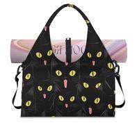 Divertida bolsa deportiva de gato negro con compartimento para zapatos, bolsa de fin de semana, bolsa de equipaje para gimnasio, yoga, viajes, color, L, Bolsa de viaje