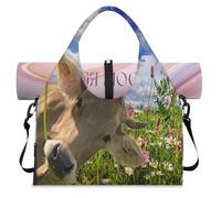 Divertida bolsa deportiva de vaca marrón con compartimento para zapatos, bolsa de fin de semana, bolsa de equipaje para gimnasio, yoga, viajes, color, L, Bolsa de viaje
