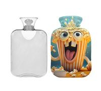 Divertida botella de agua caliente con diseño de palomitas de maíz con funda de terciopelo, bolsa de agua caliente de 2 litros para compresas frías y calientes, calentador de período para calambres,
