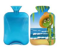 Divertida botella de agua caliente con diseño de rana de dibujos animados con funda, botella de gran capacidad de 2 L, bolsa de agua para noches acogedoras, alivio del dolor, espalda, cuello y hombros