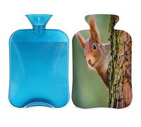 Divertida botella de agua caliente de ardilla con funda esponjosa, bolsa de agua caliente de gran capacidad de 2 litros, bolsa de agua para botellas de ardilla para noches acogedoras, alivio del