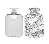 Divertida botella de agua caliente de Bulldog Francés con cubierta, bolsa de agua caliente transparente cálida de invierno de 1 l, botellas de agua caliente portátiles para calambres menstruales, alivio del dolor de cuello y hombros