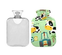 Divertida botella de agua caliente de caricaturas de vaca con cubierta de terciopelo, bolsa de agua caliente de 2 litros para compresas frías y calientes, calentador de período para calambres