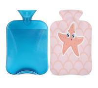 Divertida botella de agua caliente de sirena con diseño de estrella de mar con funda, bolsa de agua de gran capacidad de 2 litros para noches acogedoras, alivio del dolor, espalda, cuello y hombros