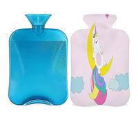 Divertida botella de agua caliente de unicornio arcoíris con cubierta esponjosa de 2 litros de gran capacidad, bonita botella de unicornio para noches acogedoras, alivio del dolor, espalda, cuello y