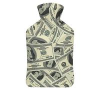Divertida botella de agua de goma con diseño de dinero de dólar con cubierta de felpa suave, bolsa de agua caliente para invierno, manos y pies, protección contra el frío, 1000 ml