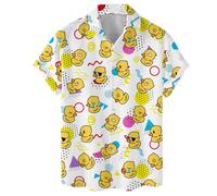 Divertida camisa hawaiana tropical, Aloha Summer Beach Camisa de manga corta con botones para hombres y mujeres, Pato Retro, XL