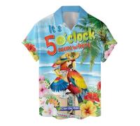 Divertida Camisa Hawaiana Tropical, Aloha Summer Beach Camisa de Manga Corta con Botones para Hombres y Mujeres, Loro 1, XXL