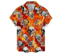 Divertida camisa hawaiana tropical, Aloha Summer Beach Camisa de manga corta con botones para hombres y mujeres, Calavera 01, 5XL