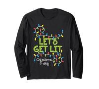 Divertida Camisa Let's Get Lit Christmas In July Summer Lights Manga Larga