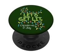 Divertida Camisa Let's Get Lit Christmas In July Summer Lights PopSockets PopGrip Adhesivo