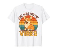 Divertida Camisa Retro de Corgi Just Here For The Vibes Dog Lover Camiseta