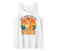Divertida Camisa Retro de Corgi Just Here For The Vibes Dog Lover Camiseta sin Mangas